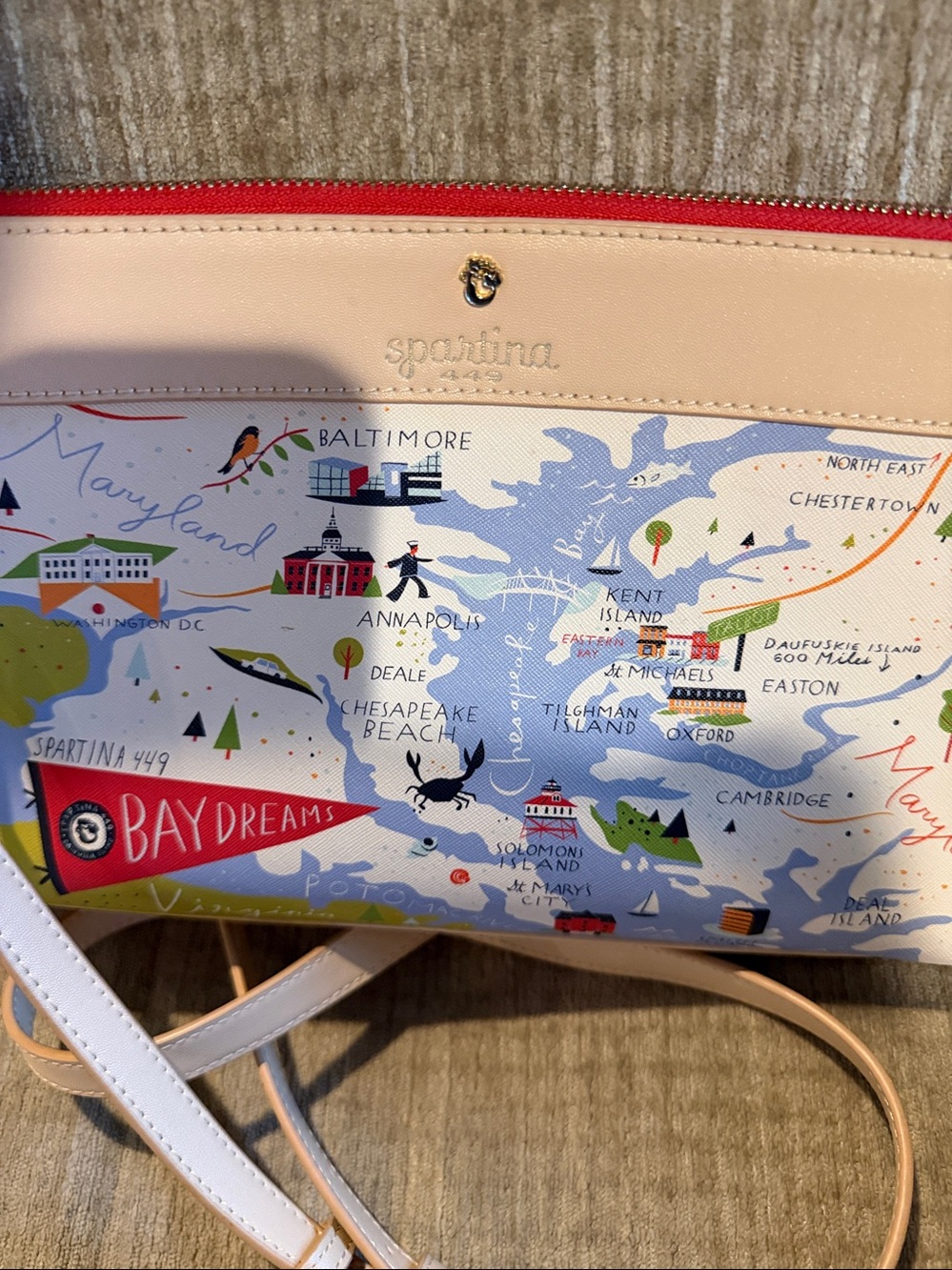 Spartina 449 Dreams Crossbody bag featuring a map of the Chesapeake Bay region